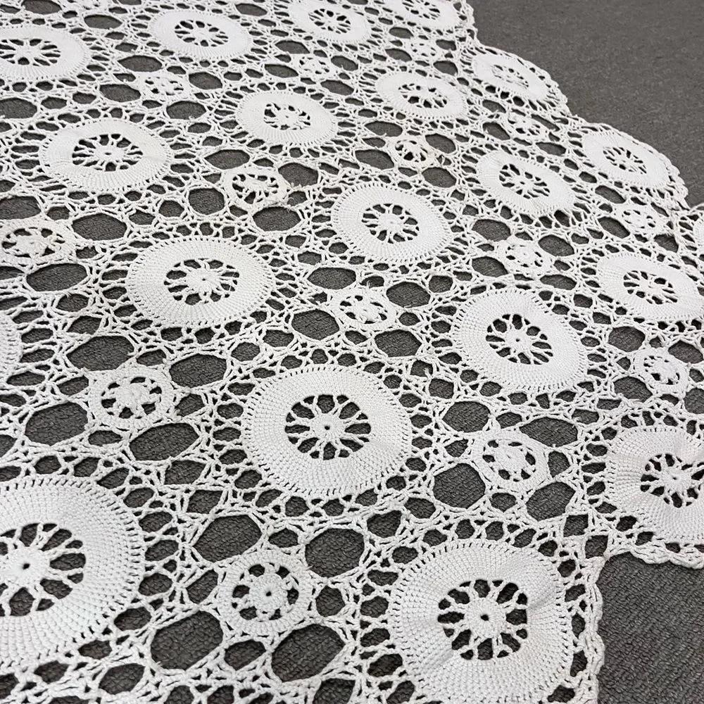 Vintage Hand Crocheted Grandma's Tablecloth, Cotton Handmade White 73x83